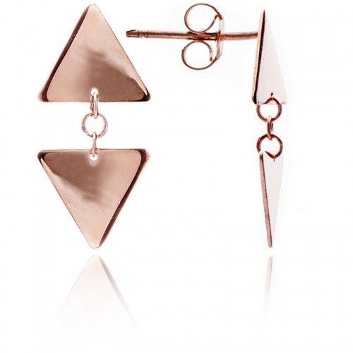 18ct Rose Gold Vermeil On Sterling Silver Triangle Charm Stud Earrings